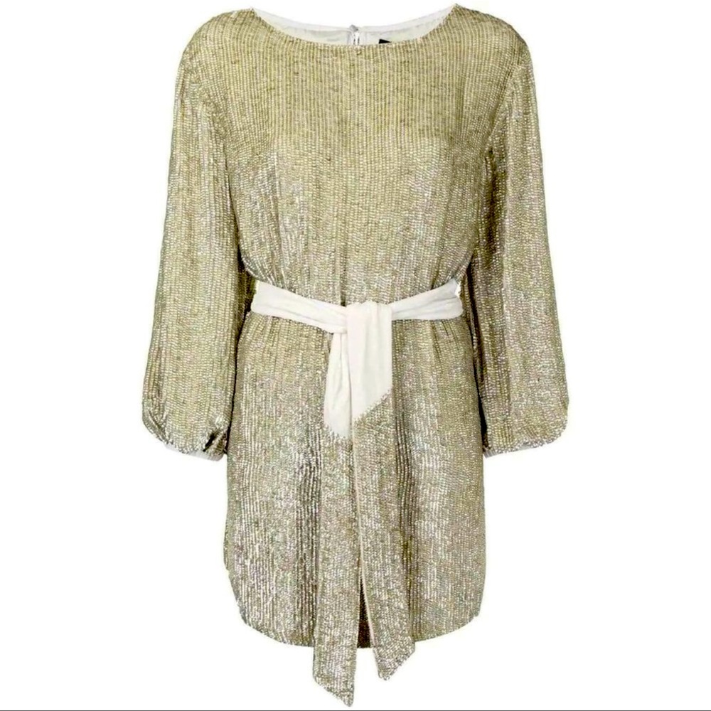 Long Sleeve Sequin Retrofete Grace Dress Gold Size Small